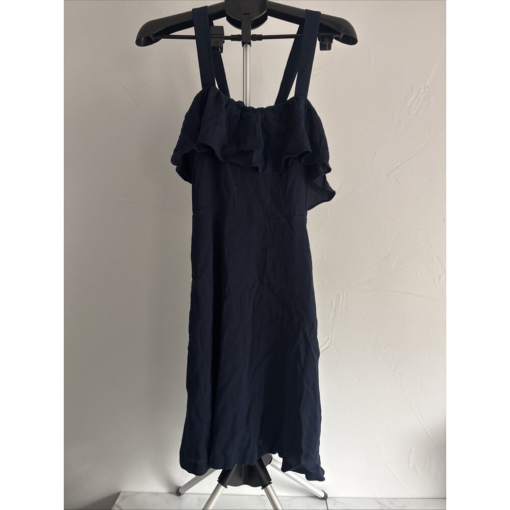 NWT Madewell Navy Blue Apron Ruffle Dress Size 8 Sleeveless Crossback Mini
